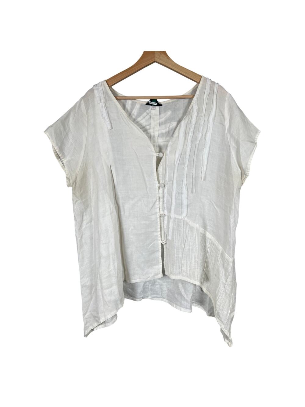 Peacock Linen Women Bohemain Top White Size Large Button Down